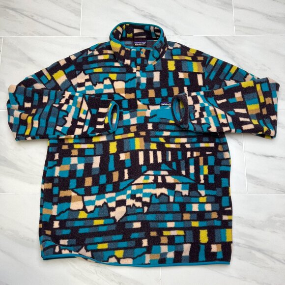 Patagonia Men's Fitz Roy Patchwork 'Belay Blue' Synchilla Fleece 25551 size 2XL